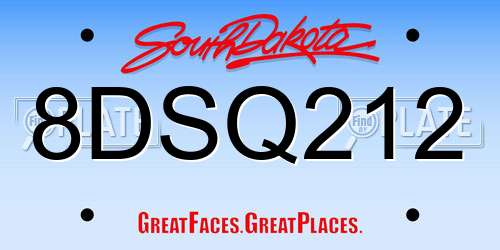 8DSQ212 South Dakota License Plate