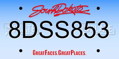 8DSS853 South Dakota License Plate