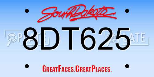 8DT625 South Dakota License Plate