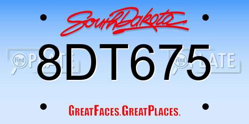 8DT675 South Dakota License Plate