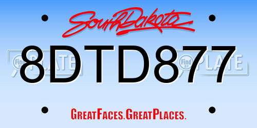 8DTD877 South Dakota License Plate