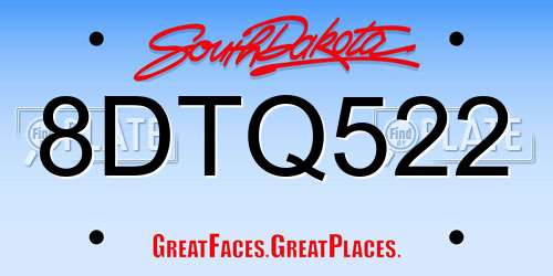 8DTQ522 South Dakota License Plate