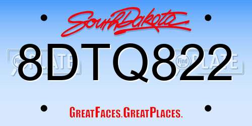 8DTQ822 South Dakota License Plate