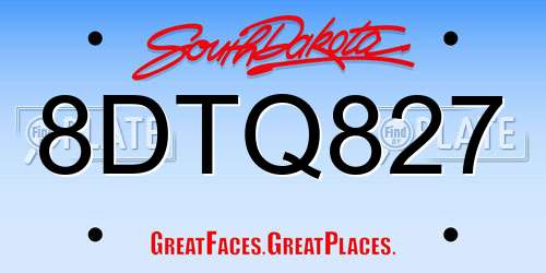 8DTQ827 South Dakota License Plate