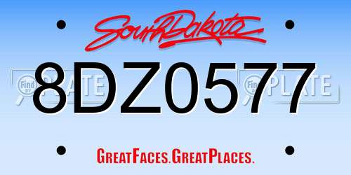 8DZ0577 South Dakota License Plate