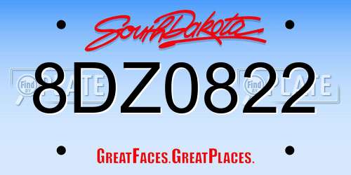 8DZ0822 South Dakota License Plate