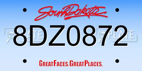 8DZ0872 South Dakota License Plate
