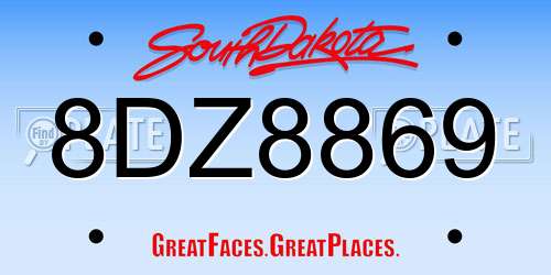 8DZ8869 South Dakota License Plate