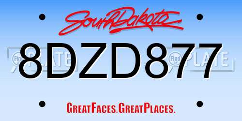 8DZD877 South Dakota License Plate