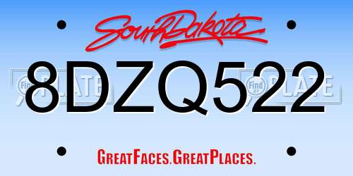 8DZQ522 South Dakota License Plate