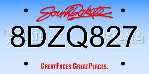 8DZQ827 South Dakota License Plate