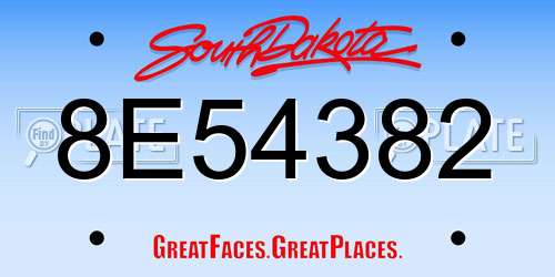 8E54382 South Dakota License Plate