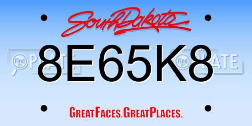 8E65K8 South Dakota License Plate