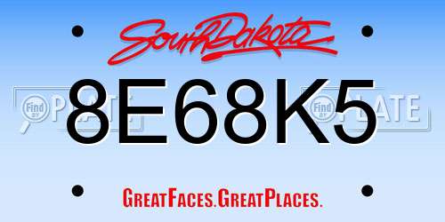 8E68K5 South Dakota License Plate