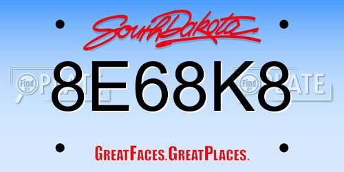 8E68K8 South Dakota License Plate