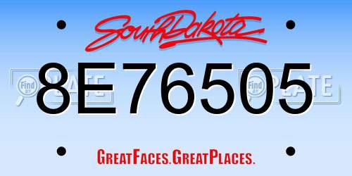 8E76505 South Dakota License Plate