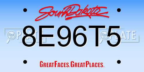 8E96T5 South Dakota License Plate