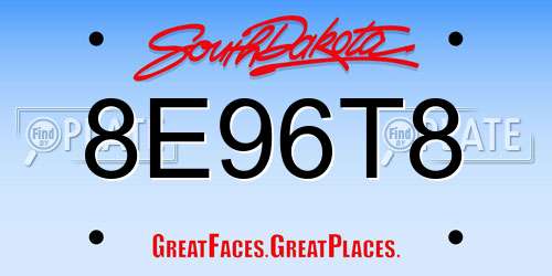 8E96T8 South Dakota License Plate