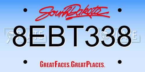 8EBT338 South Dakota License Plate