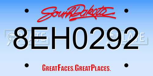 8EH0292 South Dakota License Plate