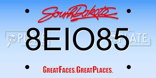 8EIO85 South Dakota License Plate