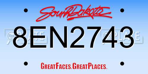 8EN2743 South Dakota License Plate