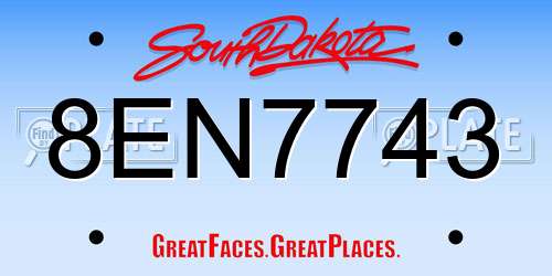 8EN7743 South Dakota License Plate