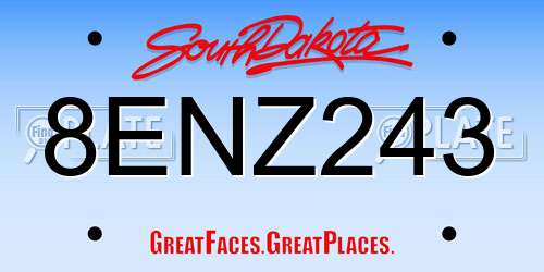 8ENZ243 South Dakota License Plate