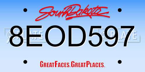 8EOD597 South Dakota License Plate