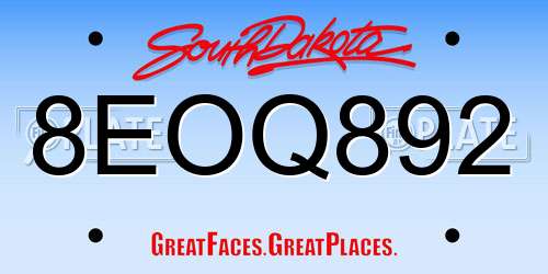 8EOQ892 South Dakota License Plate