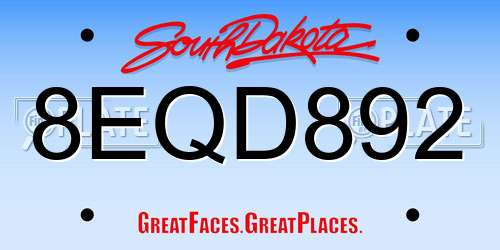 8EQD892 South Dakota License Plate