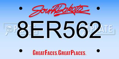 8ER562 South Dakota License Plate