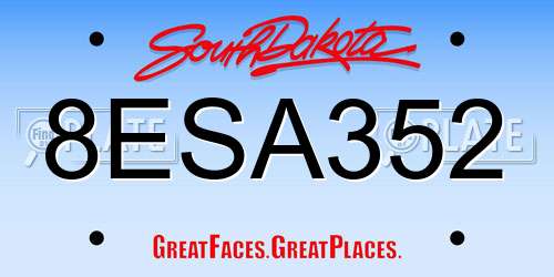 8ESA352 South Dakota License Plate