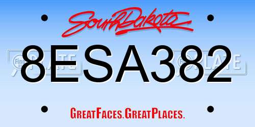 8ESA382 South Dakota License Plate