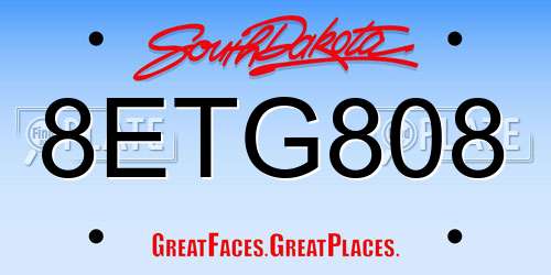 8ETG808 South Dakota License Plate