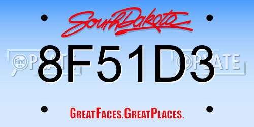 8F51D3 South Dakota License Plate