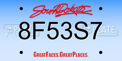 8F53S7 South Dakota License Plate
