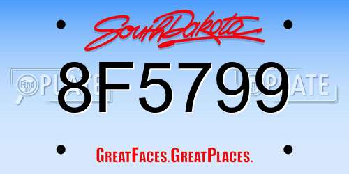 8F5799 South Dakota License Plate