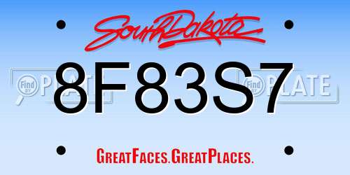 8F83S7 South Dakota License Plate