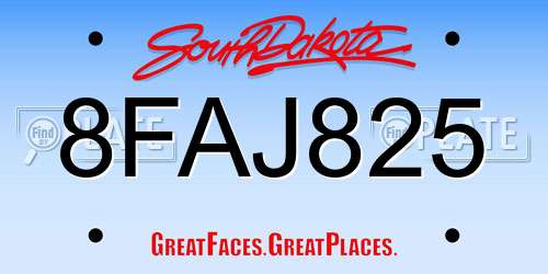 8FAJ825 South Dakota License Plate