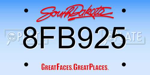 8FB925 South Dakota License Plate