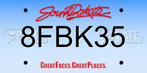 8FBK35 South Dakota License Plate