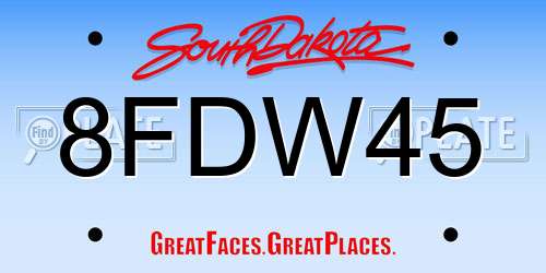 8FDW45 South Dakota License Plate