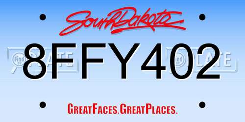 8FFY402 South Dakota License Plate