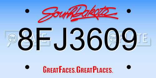 8FJ3609 South Dakota License Plate