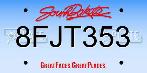 8FJT353 South Dakota License Plate