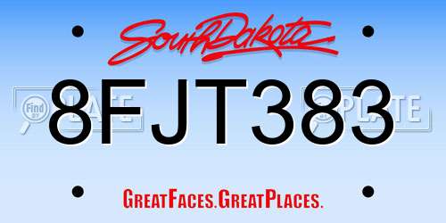 8FJT383 South Dakota License Plate