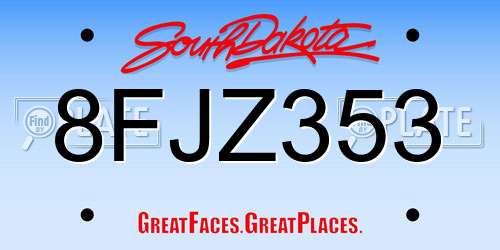 8FJZ353 South Dakota License Plate