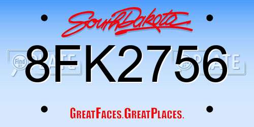 8FK2756 South Dakota License Plate