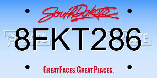 8FKT286 South Dakota License Plate